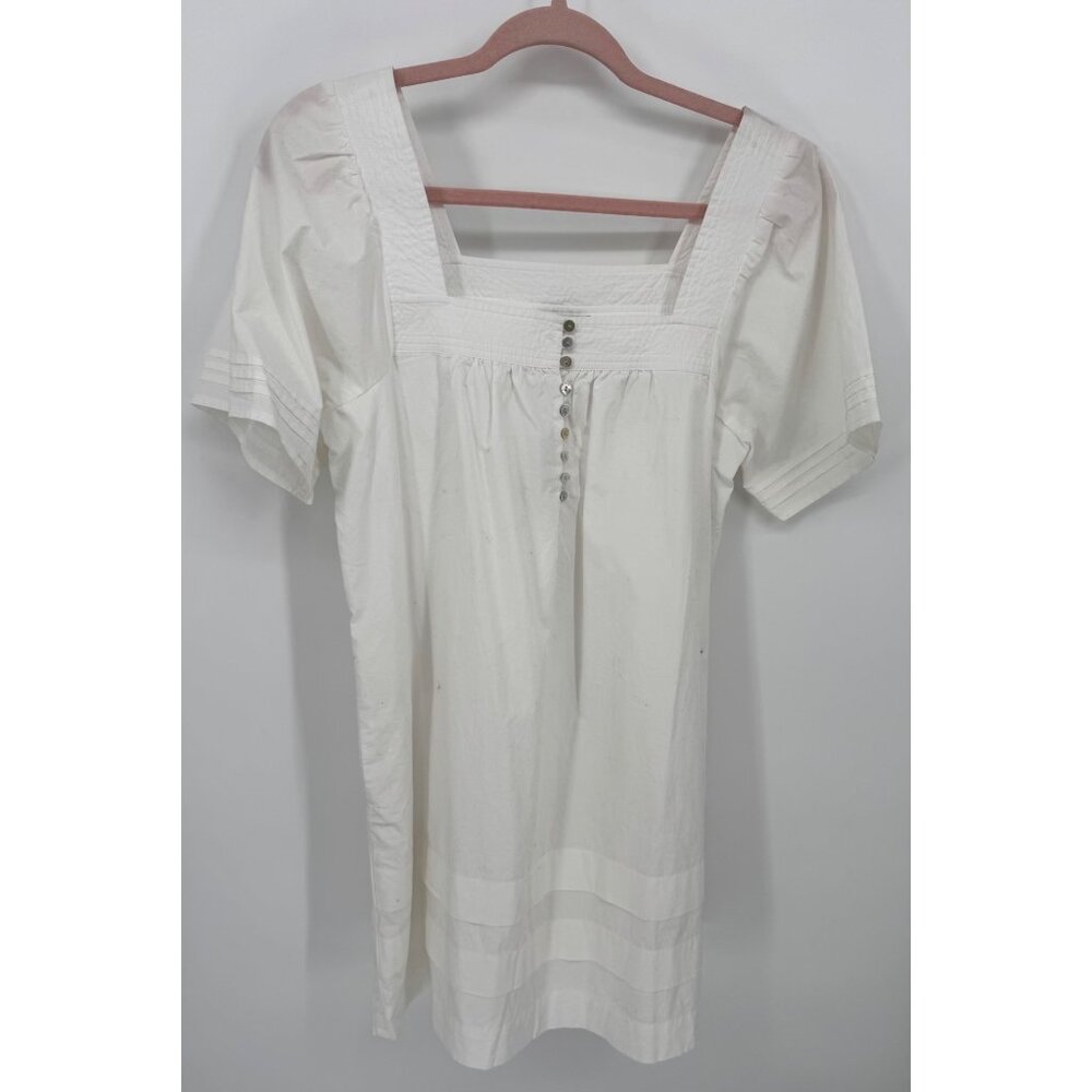 Madewell White Short Sleeve Square Neck Tunic Top With Pleated Hem